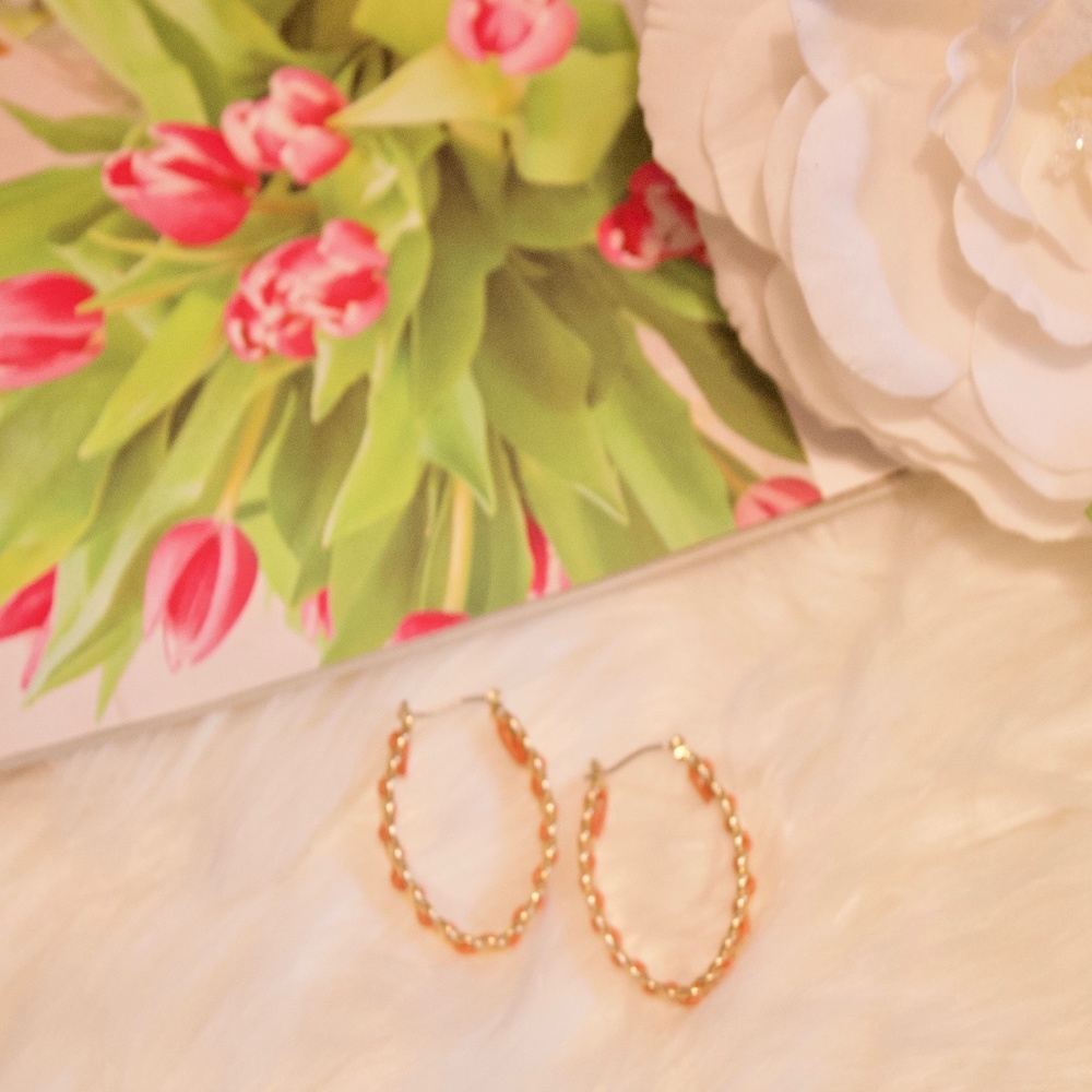 Coral Roped Hoop Earrings